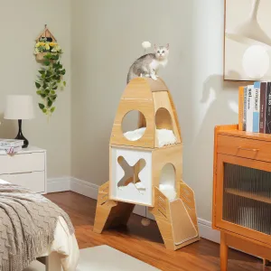 109cm Rocket-Shaped Cat Tree Tower with 2 Condos, Sisal Scratch Pads, Toys Wooden Design
