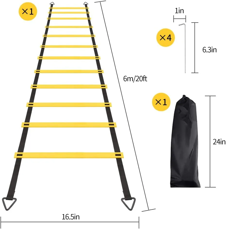 1/2/4 Pack 12 Rungs Agility Ladder Set, Training Ladder with Steel Stakes and Carry Bag for Soccer, Speed Fitness Feet Training