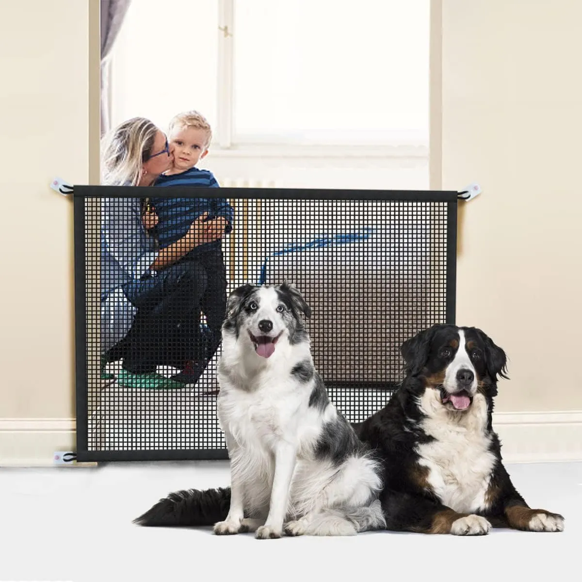 2-Pack Dog Gate for Stairs Pet Gates for The House: Dogs Screen Mesh Gate for Doorways Stairways Indoor Safety 29 inches Tall, 41 inch Wide
