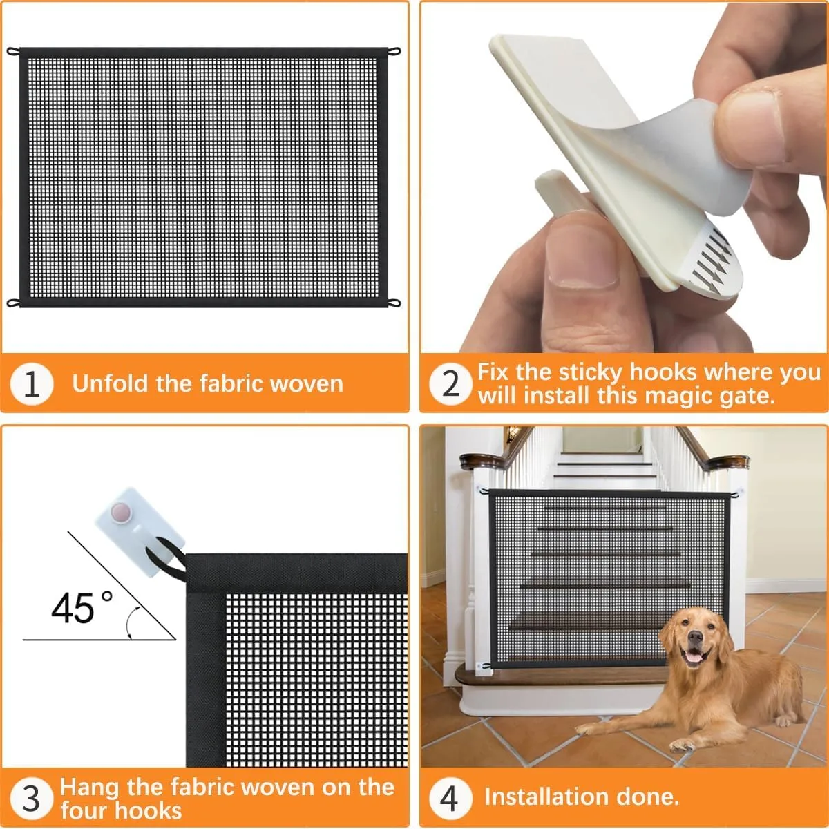 2-Pack Dog Gate for Stairs Pet Gates for The House: Dogs Screen Mesh Gate for Doorways Stairways Indoor Safety 29 inches Tall, 41 inch Wide
