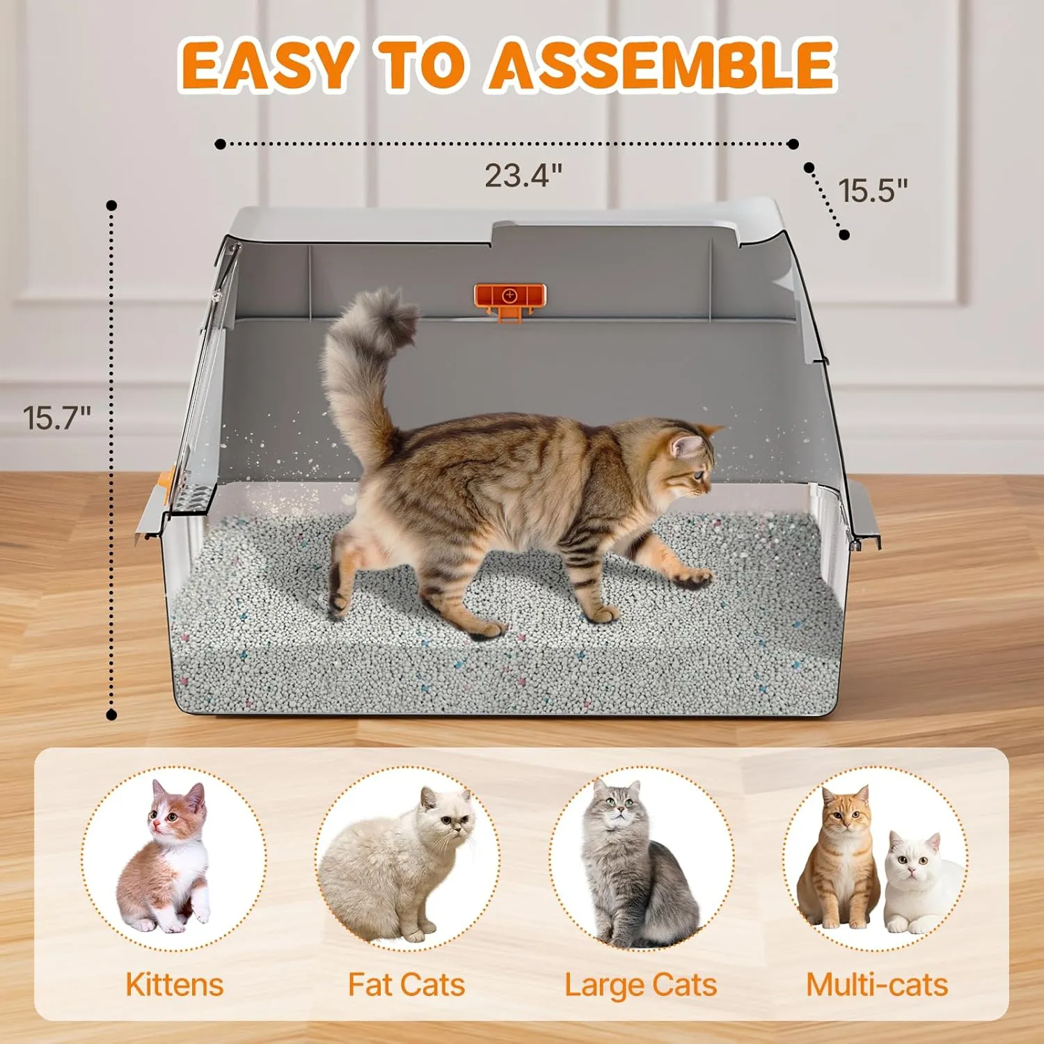 2 Pack Stainless Steel Litter Box with Lid, 8 Deep Pan, Extra Large Litter Box for Big Cats, Anti-Leakage, Odor Free, Front & Top Dual Entry, Includes Litter Mat & Metal Scoop