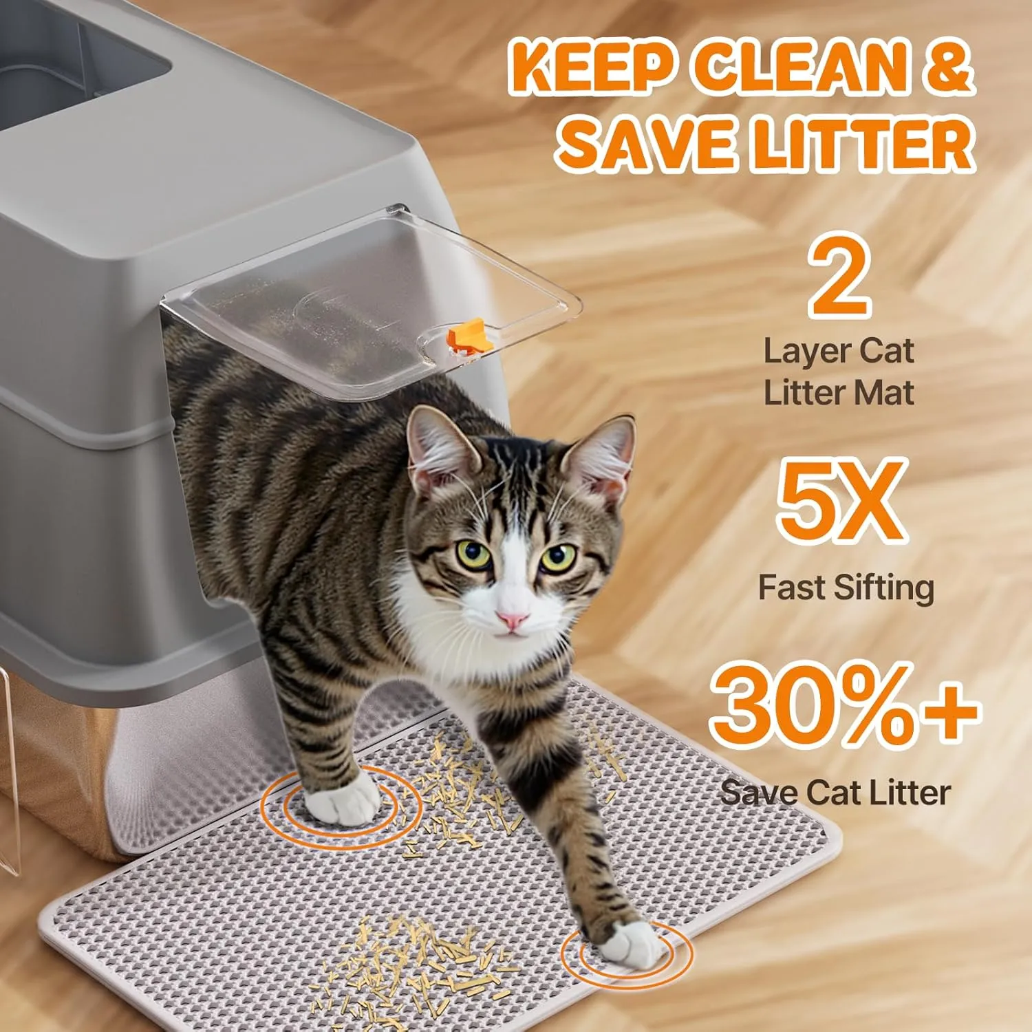 2 Pack Stainless Steel Litter Box with Lid, 8 Deep Pan, Extra Large Litter Box for Big Cats, Anti-Leakage, Odor Free, Front & Top Dual Entry, Includes Litter Mat & Metal Scoop