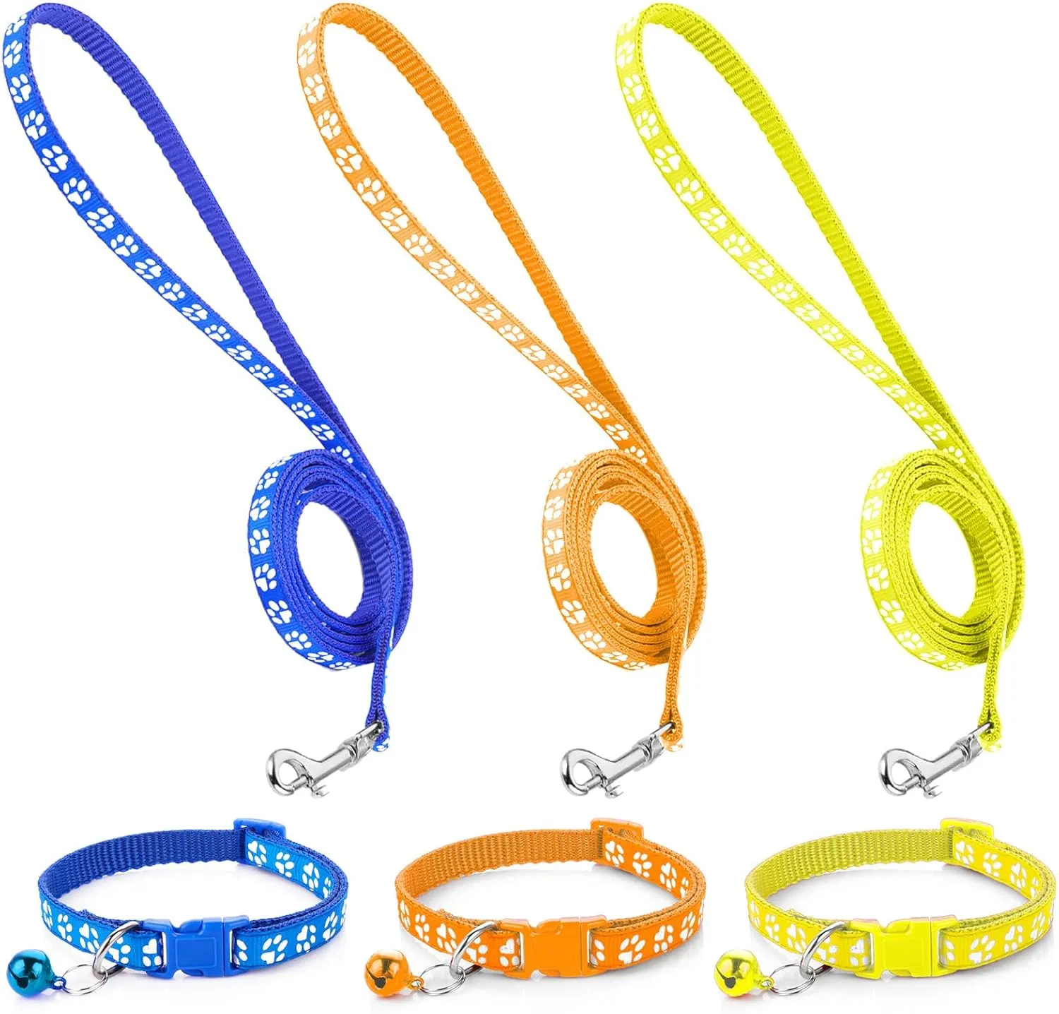 3 Pack Puppy Collar and Leash Dog Leash and Collar Set Pet Cat Kitten Adjustable Training Rope Quick Release Paw Print Soft Nylon Pet Collars and Leashes