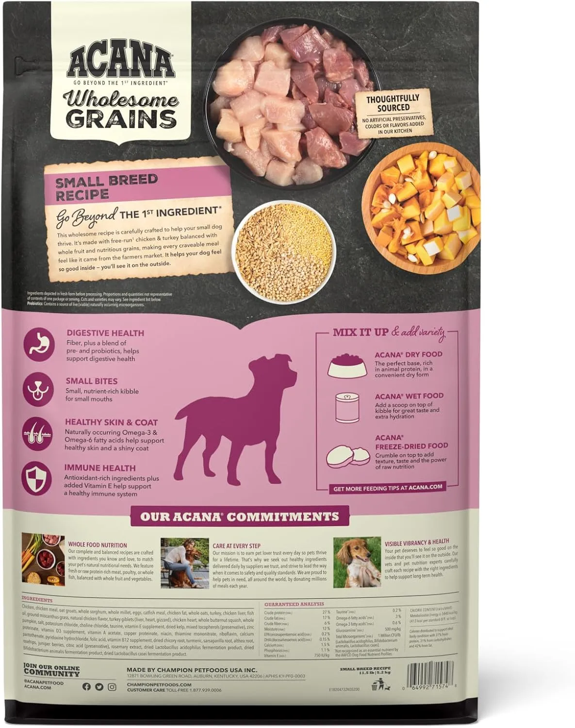 ACANA Wholesome Grains Dry Dog Food, Small Breed Recipe, Chicken and Turkey Dog Food, 11.5lb