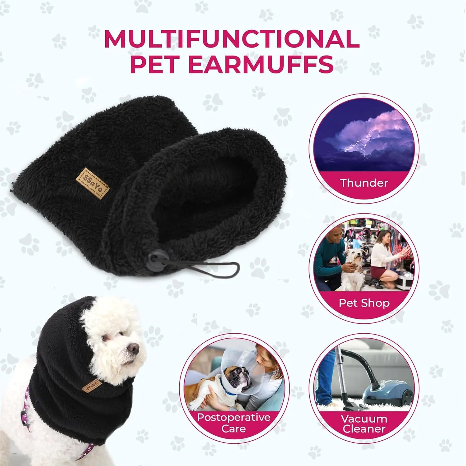 Adjustable Dog Noise Cancelling Ear Muffs Noise Protection - Ear Wraps for Dogs - Snoods Dog Headband Ear Covers for Anxiety Relief (Black, Large)