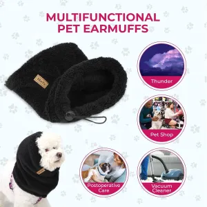 Adjustable Dog Noise Cancelling Ear Muffs Noise Protection - Ear Wraps for Dogs - Snoods Dog Headband Ear Covers for Anxiety Relief (Black, Large)