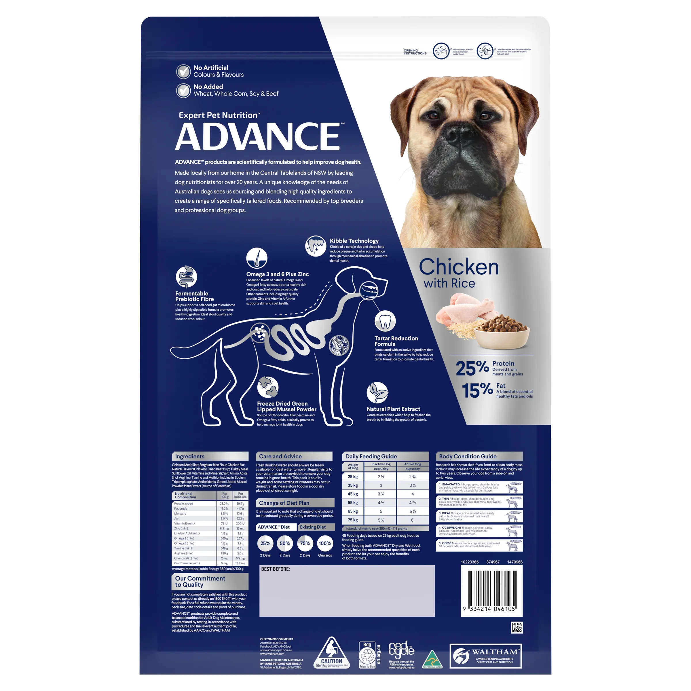 Advance Chicken and Rice Triple Action Dental Health Care Large Breed Adult Dry Dog Food 13kg