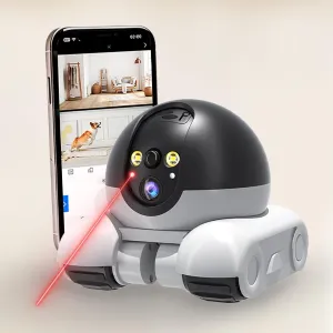 AEZ Robot Camera on Wheels 1080P Dual Lens, Indoor Movable Security Camera with 2-Way Talk, Night Vision, 5200mAh Battery & App Control for Cats/Dogs/Baby/Elderly (SD/Cloud Storage)