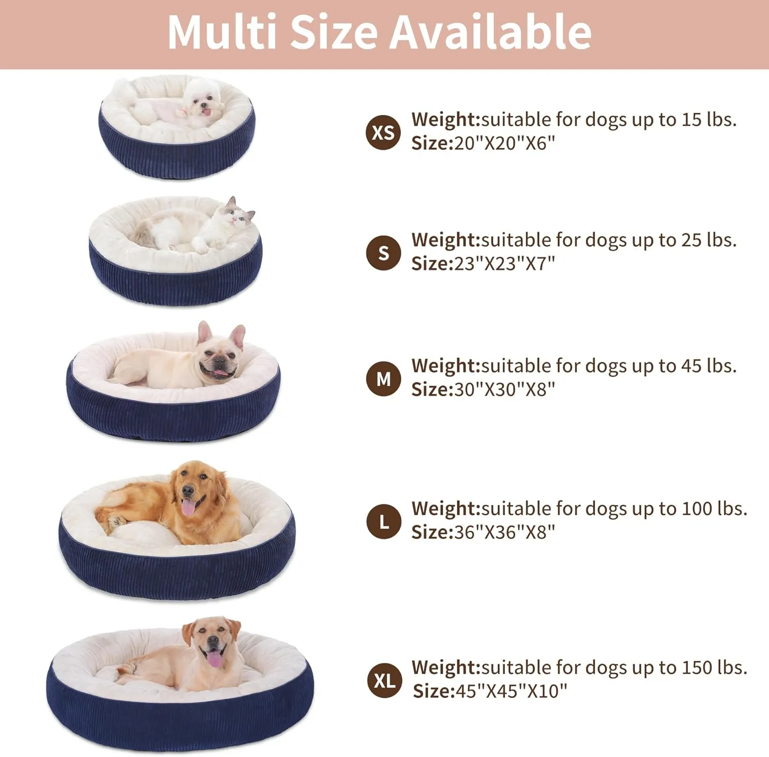 Bedfolks Donut Dog Bed,30 Inches Calming Round Dog Beds for Medium Dogs,Washable Anti Anxiety Cuddler Dog Bed with Removable Cover(Navy Blue,Medium)