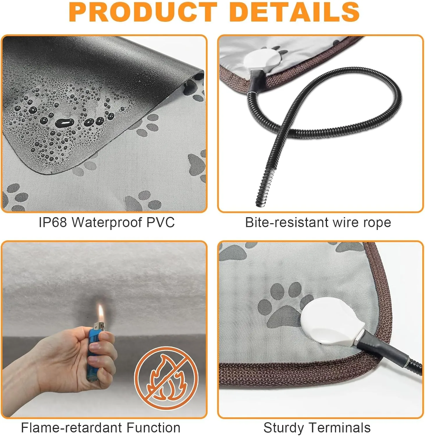 Bestio Largr Dog Heating Pad,34 x 21 in Heated Dog Bed, Adjustable Thermostat   Normally ON Function,Metal Protective Tube for Kennel & Birthing Box -Gray