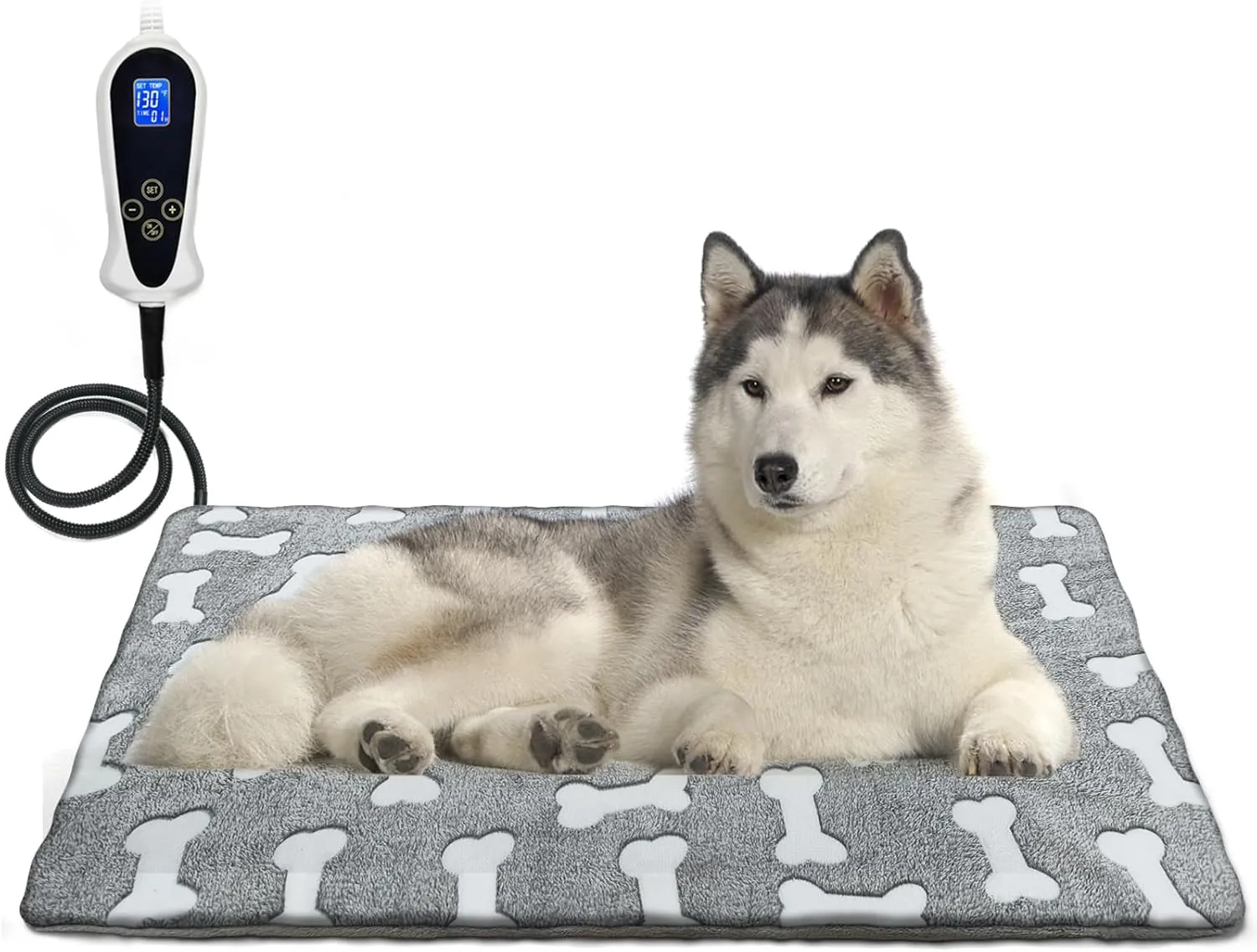 Bestio Largr Dog Heating Pad,34 x 21 in Heated Dog Bed, Adjustable Thermostat   Normally ON Function,Metal Protective Tube for Kennel & Birthing Box -Gray