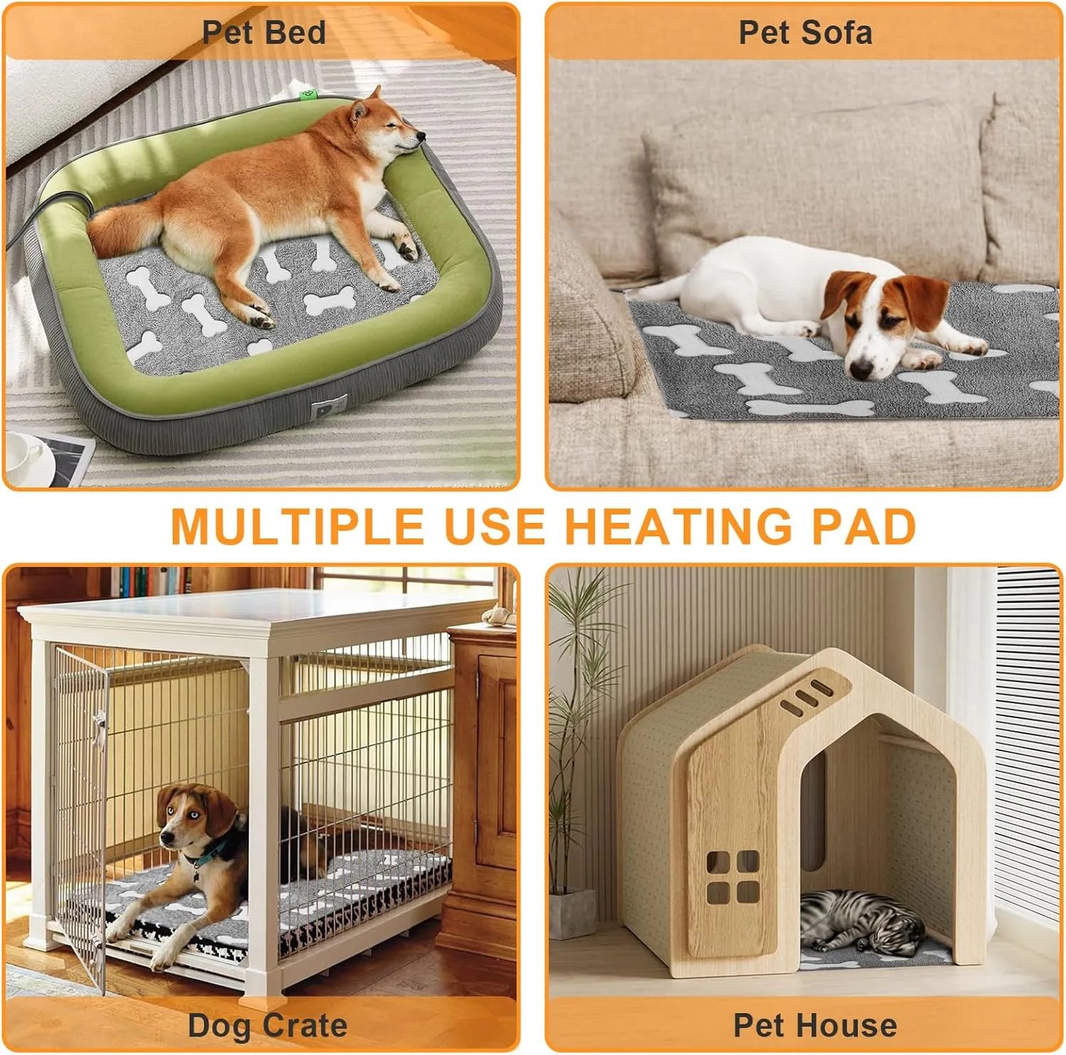 Bestio Largr Dog Heating Pad,34 x 21 in Heated Dog Bed, Adjustable Thermostat   Normally ON Function,Metal Protective Tube for Kennel & Birthing Box -Gray