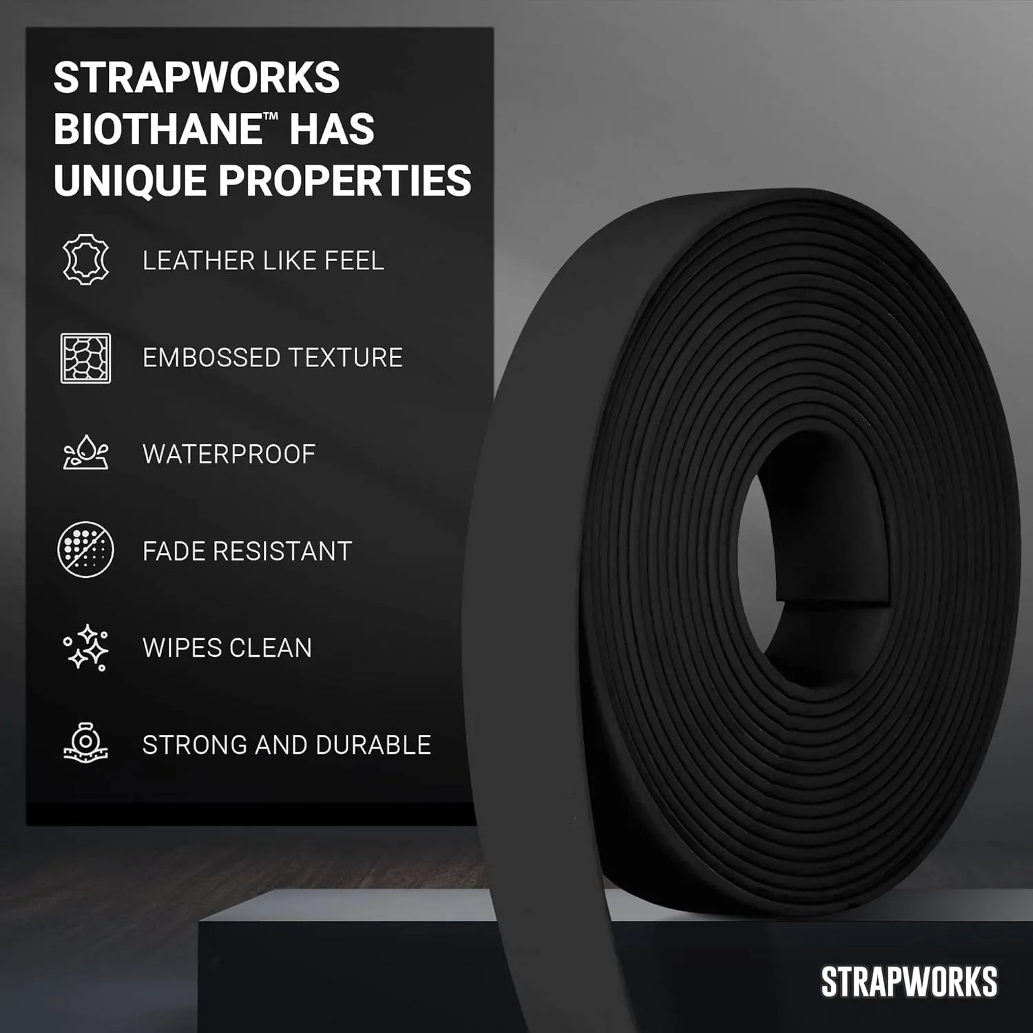 BioThane 1 Inch Heavy Duty Polyester Webbing Strap Roll PVC-Coated, Waterproof, Beta Series, 25 Feet, Black