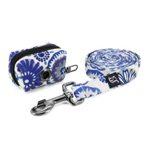 Blue Daisy Dog Leash and Poop Bag Holder Set