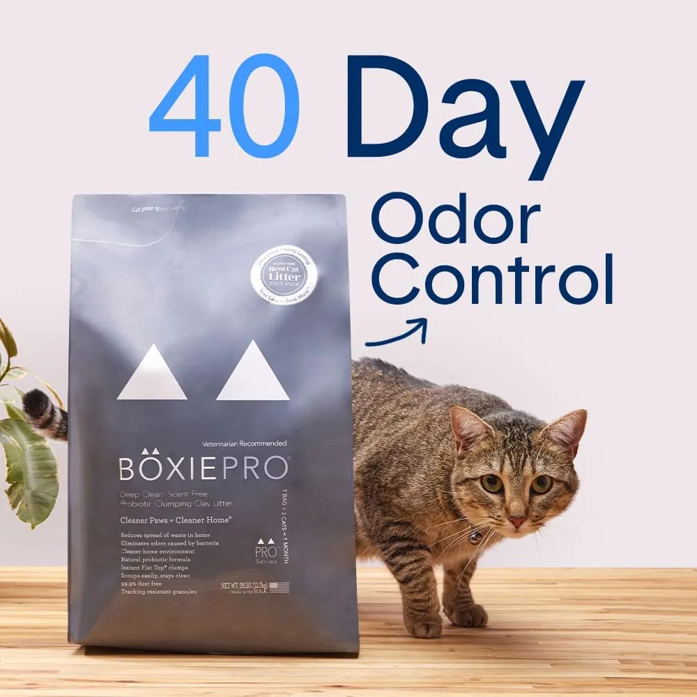 Boxie Probiotic 40 Day Natural Odor Control Cat Litter, 28lb Clumping Clay Kitty Litter