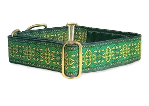 Cashel in Green & Metallic Gold - Martingale or Buckle Dog Collar - 1.5" Width