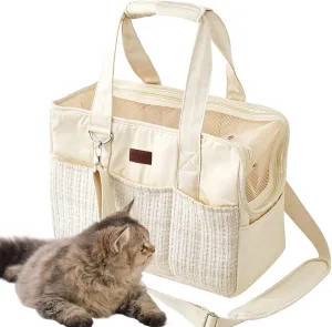 Cat Carriers Bag Beige Small Dog Purse Lightweight Puppy Carrier Fashion Woman Totes for Pet Bag Small Pups Handbag Kitty Rabbit Outdoor (Cream Color