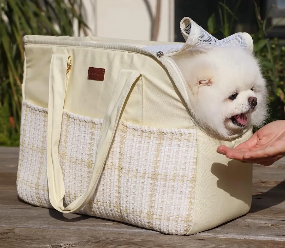 Cat Carriers Bag Beige Small Dog Purse Lightweight Puppy Carrier Fashion Woman Totes for Pet Bag Small Pups Handbag Kitty Rabbit Outdoor (Cream Color
