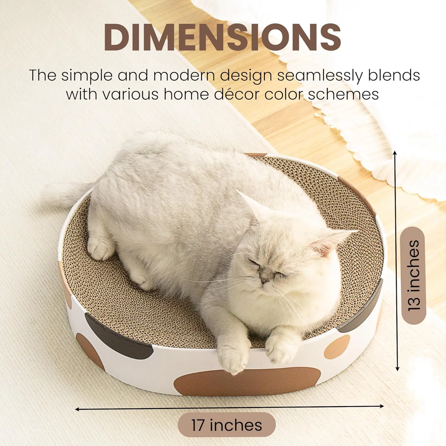 Cat Scratcher Cardboard Bed Oval Corrugated Design with Two Recycle Board for Furniture Protection, Cat Scratching Lounge Bed, Cat Scratcher Bowl & Interactive Kitty Training Toy - Milky