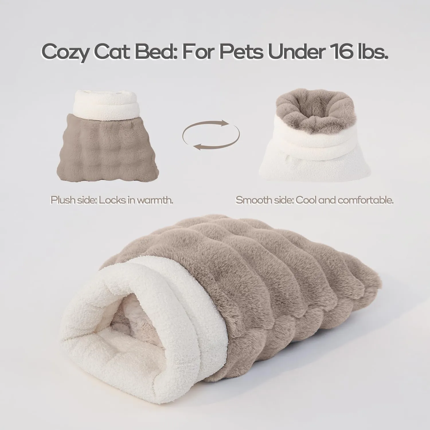 Cat Sleeping Bag for Indoor Cats Self Warming Cat Bed Fits up to 15 lbs Pets Soft Plush Warm Bed 360 Wrap Bag Washable Comfortable Pet Sleeping Bed 21"  17" Coffee