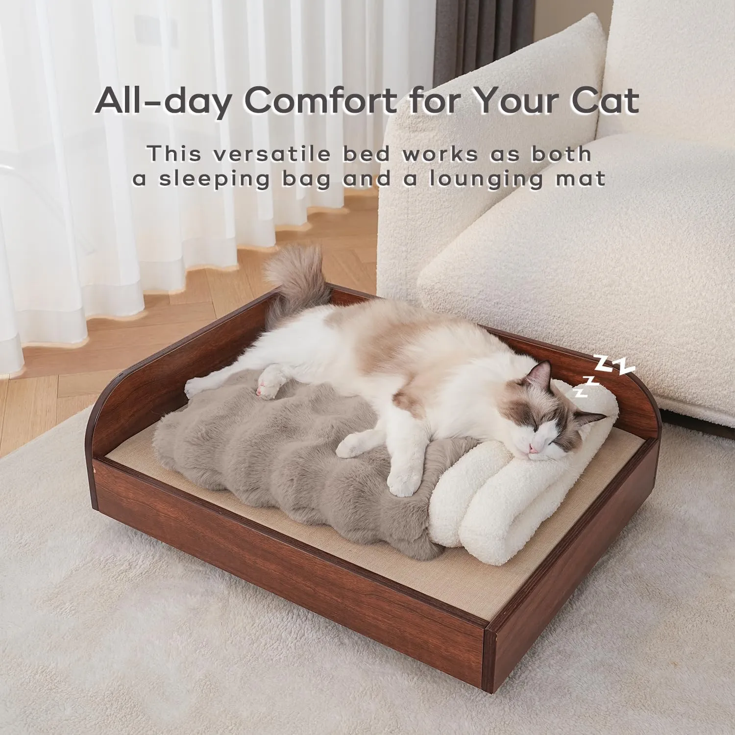 Cat Sleeping Bag for Indoor Cats Self Warming Cat Bed Fits up to 15 lbs Pets Soft Plush Warm Bed 360 Wrap Bag Washable Comfortable Pet Sleeping Bed 21"  17" Coffee