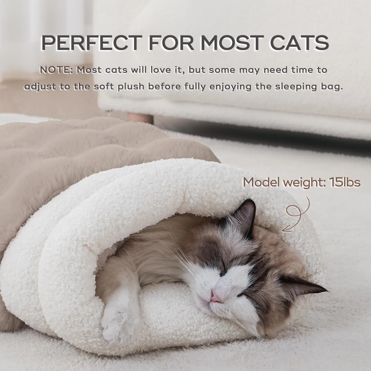 Cat Sleeping Bag for Indoor Cats Self Warming Cat Bed Fits up to 15 lbs Pets Soft Plush Warm Bed 360 Wrap Bag Washable Comfortable Pet Sleeping Bed 21"  17" Coffee