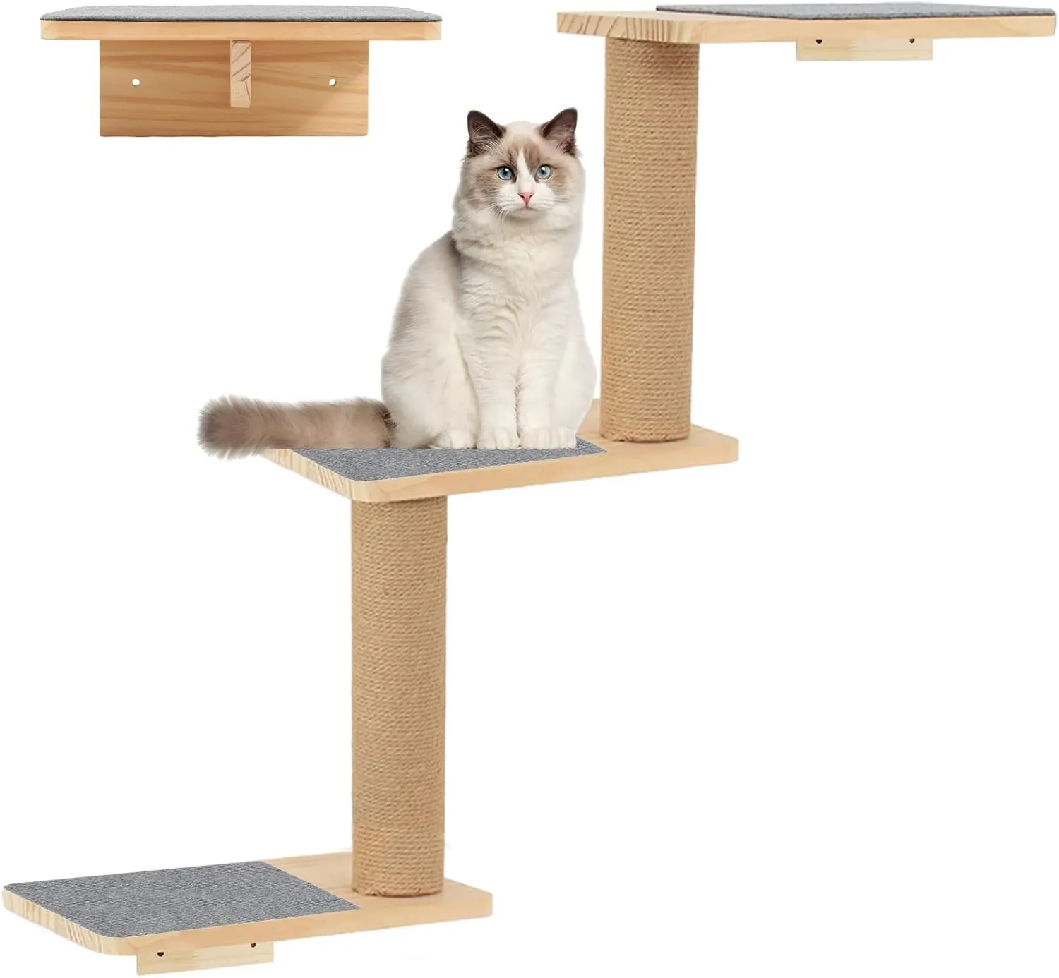 Cat Wall Shelves 3-in-1  Wall-Mounted Cat Ladder, Steps & Scratching Post for Climbing, Jumping, and Napping