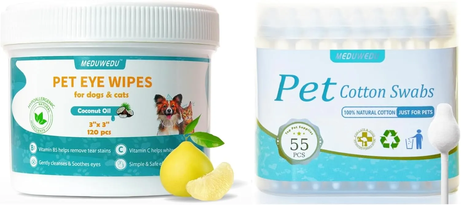 Citrus Fresh Eye Care Set  Grapefruit Eye Wipes   Pet Cotton Swabs