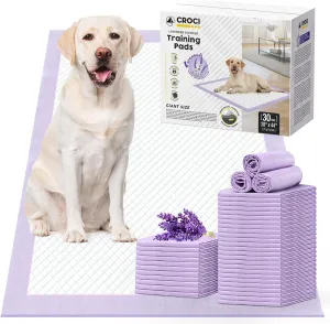 CROCI Dog Pads Lavender Scented 28x44in Pee Pads for Dogs with Odor Eliminating Thicken Super Absorbent Up to 12 Cups, Disposable (30 Counts)