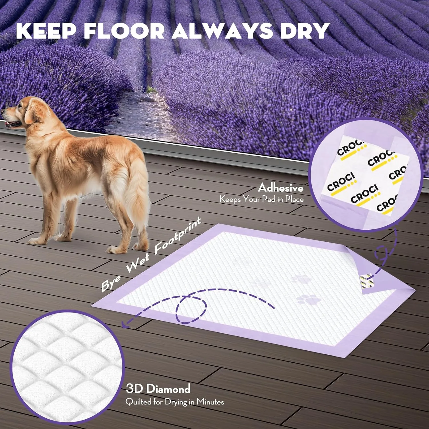 CROCI Dog Pads Lavender Scented 28x44in Pee Pads for Dogs with Odor Eliminating Thicken Super Absorbent Up to 12 Cups, Disposable (30 Counts)