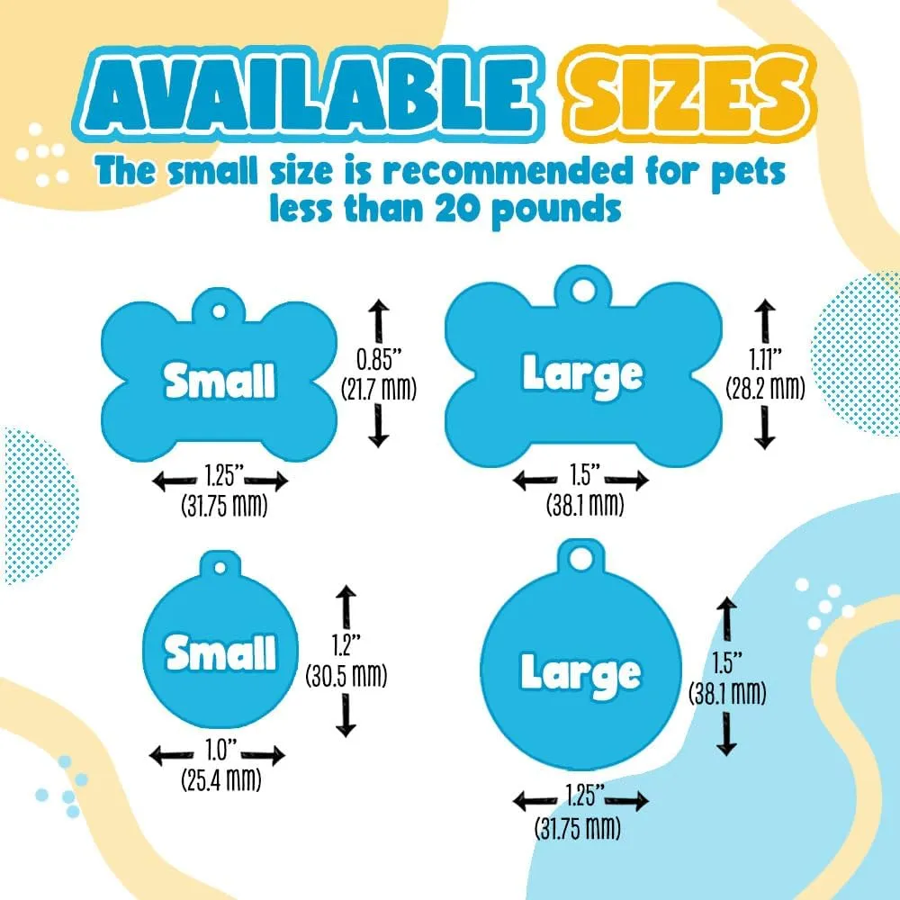 Cute Dog Cat Pet ID Tag - Your Pets Name on The Front and Your Contact Info on The Back - Round or Dog Bone Shape (Bumblebee)