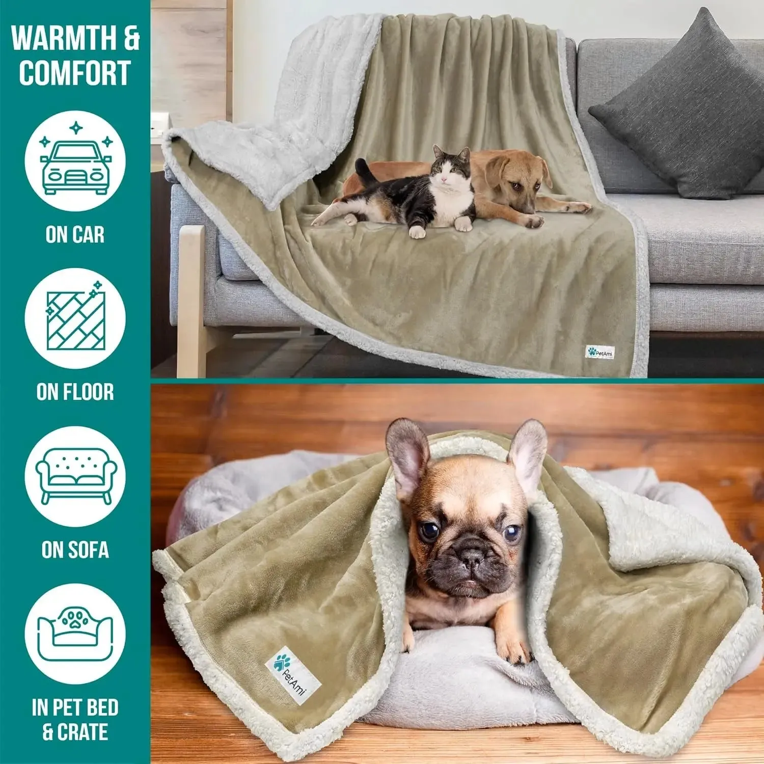 Dog Blanket, Sherpa Dog Blanket | Plush, Reversible, Warm Pet Blanket for Dog Bed, Couch, Sofa, Car