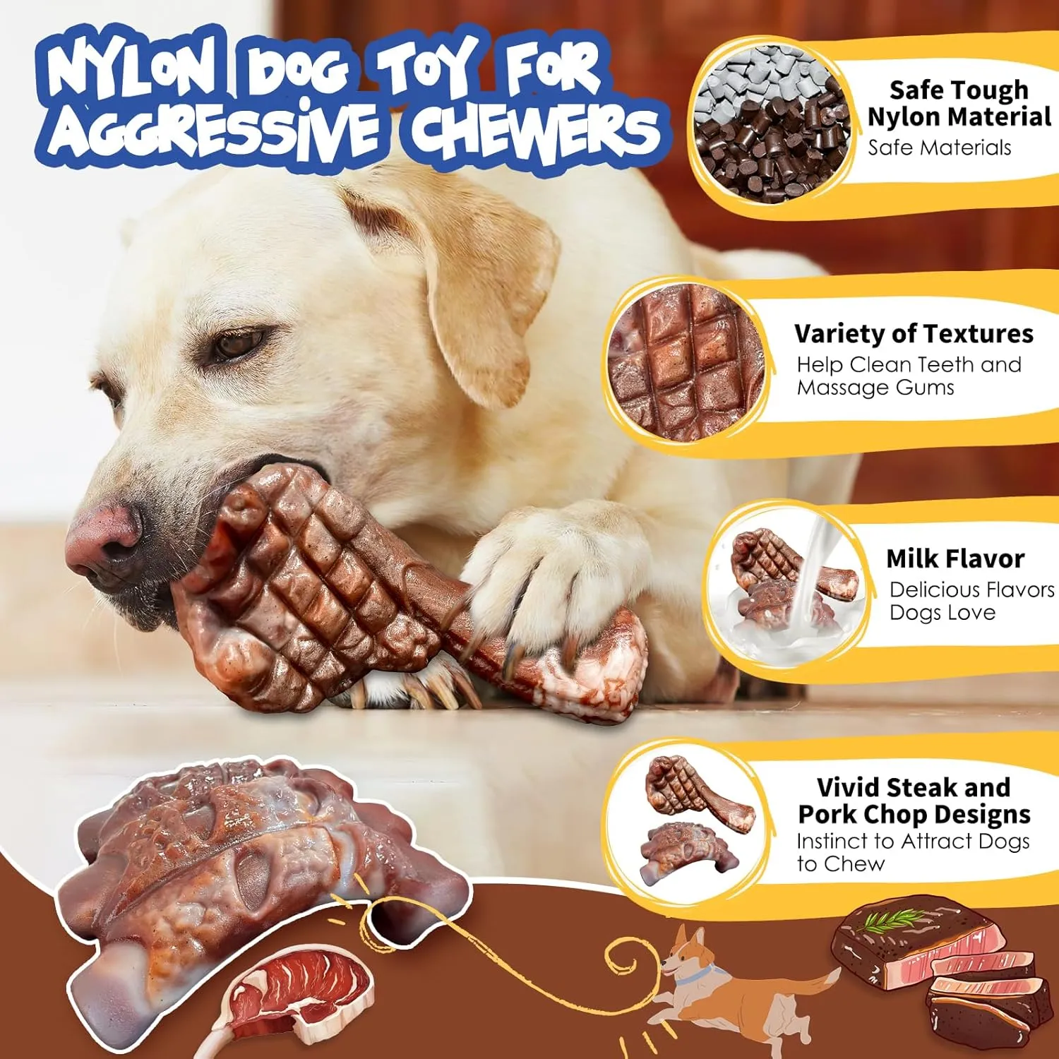 Dog Chew Toys for Aggressive Chewers2 Pack Indestructible Dog Toy for Large Breed- Tough Nylon Teething Bone Toy to Keep Them Busy