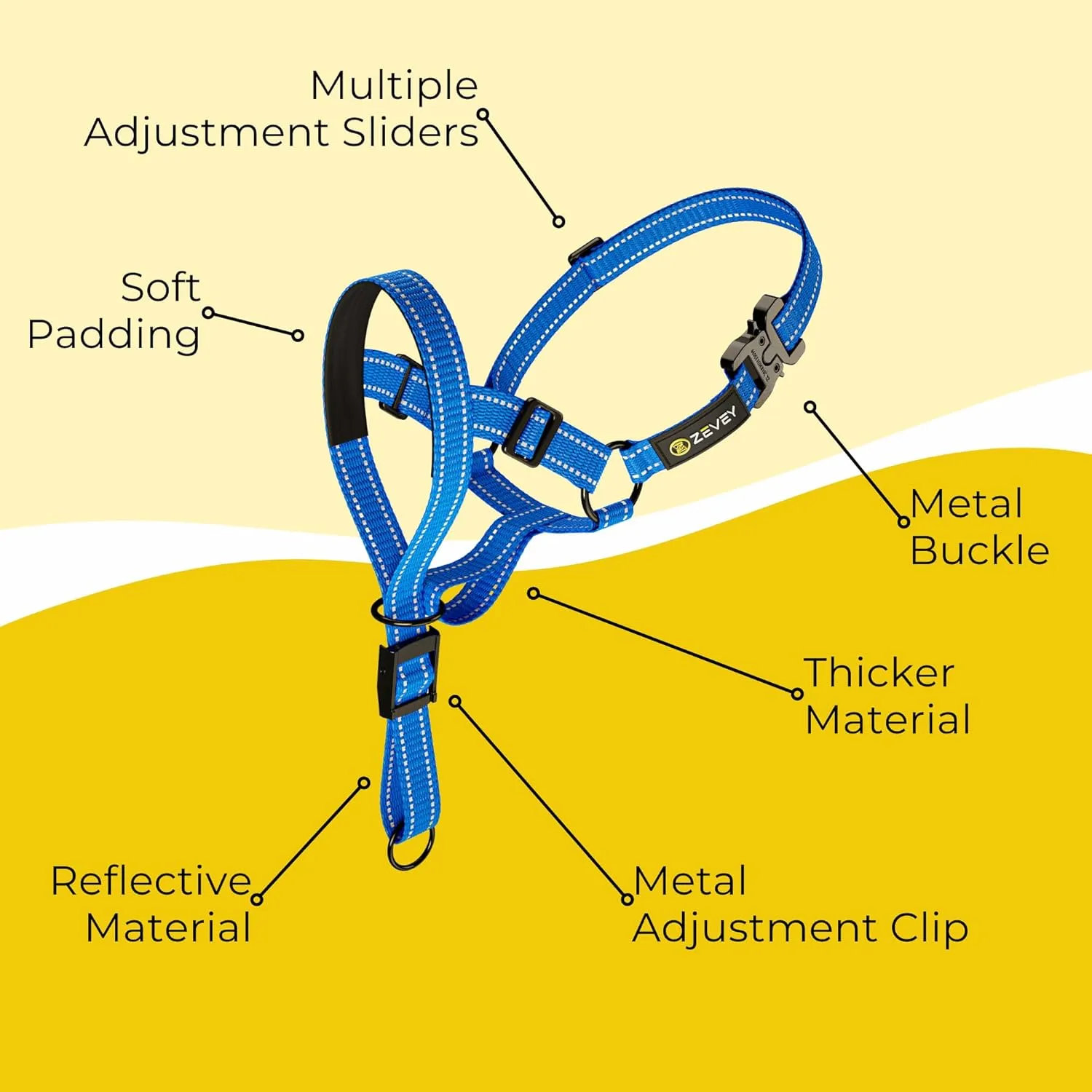 Dog Headcollar with Safety Strap Stops Heavy Pulling On The Leash Padded Reflective Head Halter for Small Medium Large Dogs Adjustable Head Harness for Training and Walking (Blue, XL)