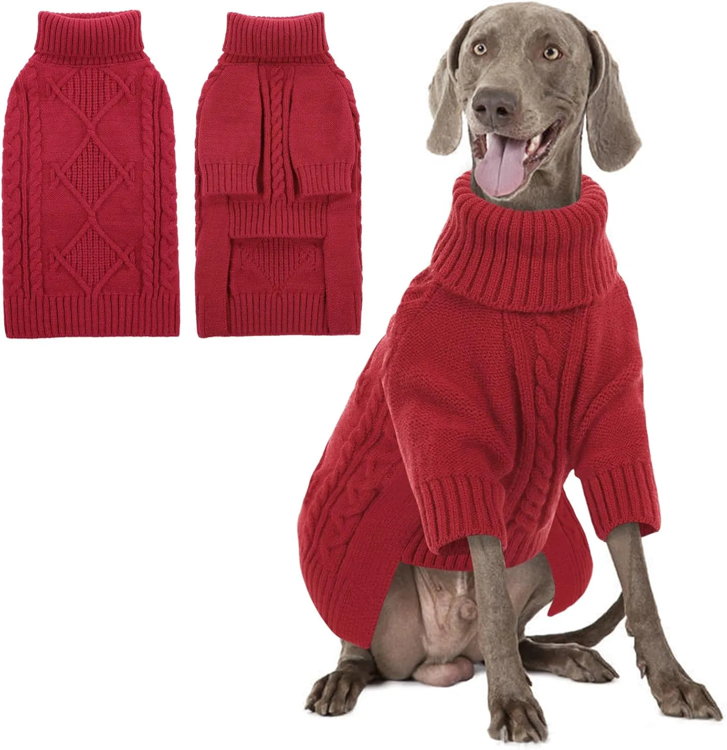 Dog Sweaters for Medium Dogs, Turtleneck Long Sleeve Knitted Dog Sweater with Check Pattern, Fall Winter Warm Dog Sweaters for Medium Large Dogs, Solid Pull-on Pet Sweater for DogsRed M