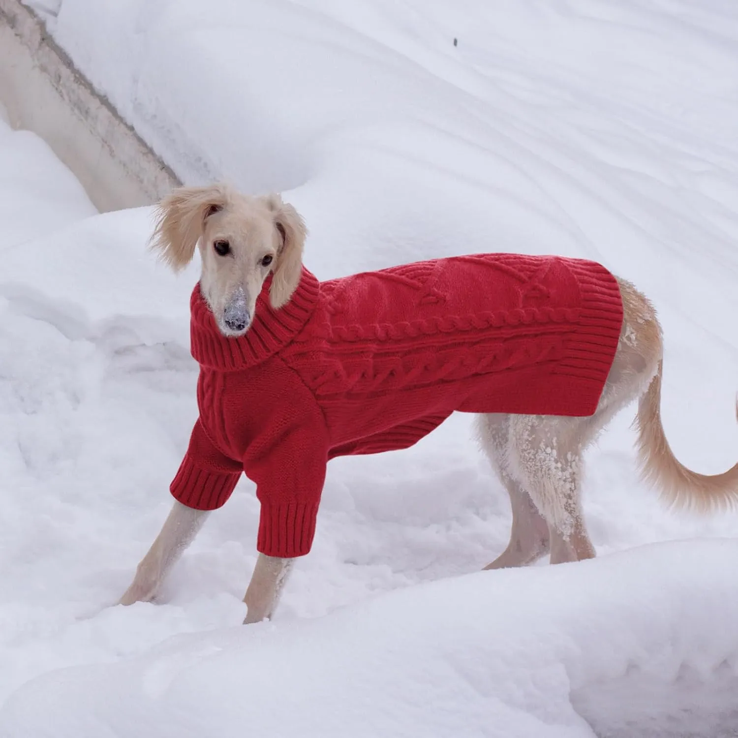Dog Sweaters for Medium Dogs, Turtleneck Long Sleeve Knitted Dog Sweater with Check Pattern, Fall Winter Warm Dog Sweaters for Medium Large Dogs, Solid Pull-on Pet Sweater for DogsRed M