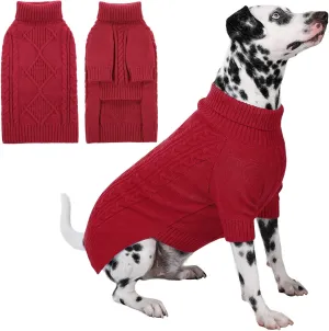 Dog Sweaters for Medium Dogs, Turtleneck Long Sleeve Knitted Dog Sweater with Check Pattern, Fall Winter Warm Dog Sweaters for Medium Large Dogs, Solid Pull-on Pet Sweater for DogsRed M