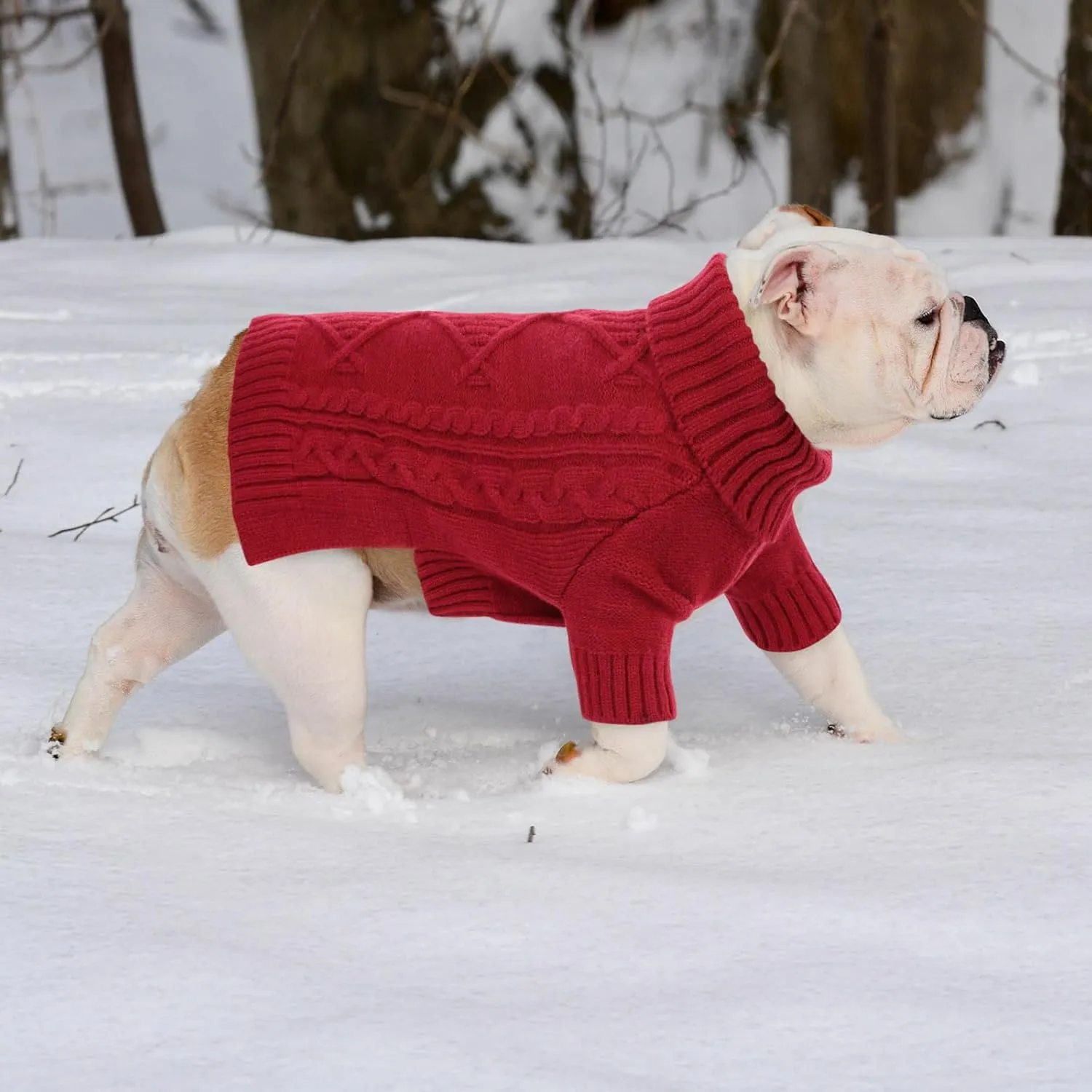 Dog Sweaters for Medium Dogs, Turtleneck Long Sleeve Knitted Dog Sweater with Check Pattern, Fall Winter Warm Dog Sweaters for Medium Large Dogs, Solid Pull-on Pet Sweater for DogsRed M