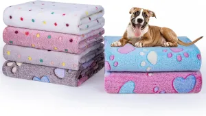 Dono 1 Pack 6 Dog Blankets, Soft Fluffy Fleece Pet Blanket Warm Sleep Mat Paw Print Design Puppy Kitten Throw Blankets Doggy Blanket for Dogs