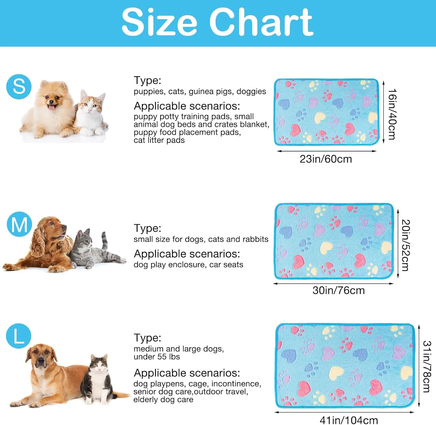 Dono 1 Pack 6 Dog Blankets, Soft Fluffy Fleece Pet Blanket Warm Sleep Mat Paw Print Design Puppy Kitten Throw Blankets Doggy Blanket for Dogs
