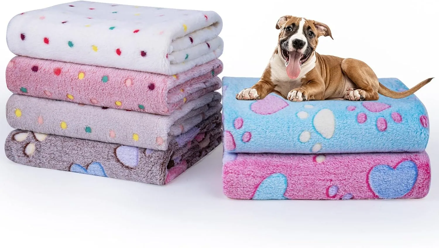 Dono 1 Pack 6 Dog Blankets, Soft Fluffy Fleece Pet Blanket Warm Sleep Mat Paw Print Design Puppy Kitten Throw Blankets Doggy Blanket for Dogs