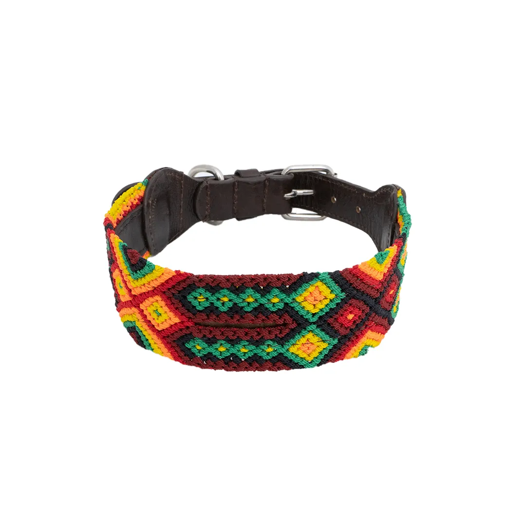 Embroidered Dog Collar - Genuine Leather | Rasta