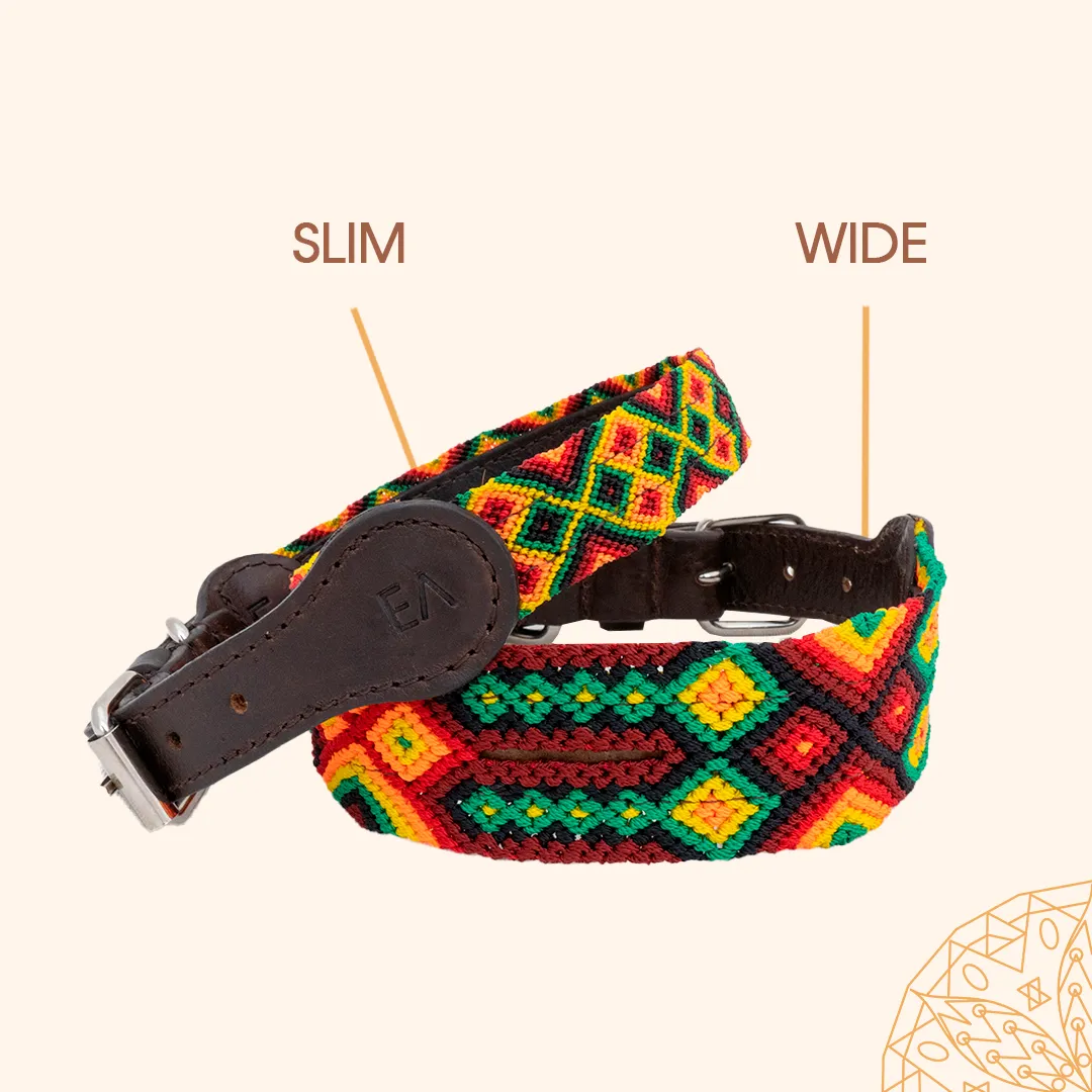 Embroidered Dog Collar - Genuine Leather | Rasta