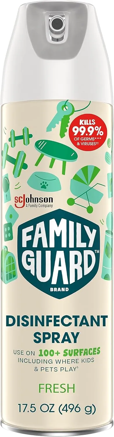 FamilyGuard Disinfectant Spray Aerosol, Antibacterial & Sanitizing Spray, Use on 100  surfaces including where kids & pets play, Fresh Scent, 17.5 oz (Pack of 1)