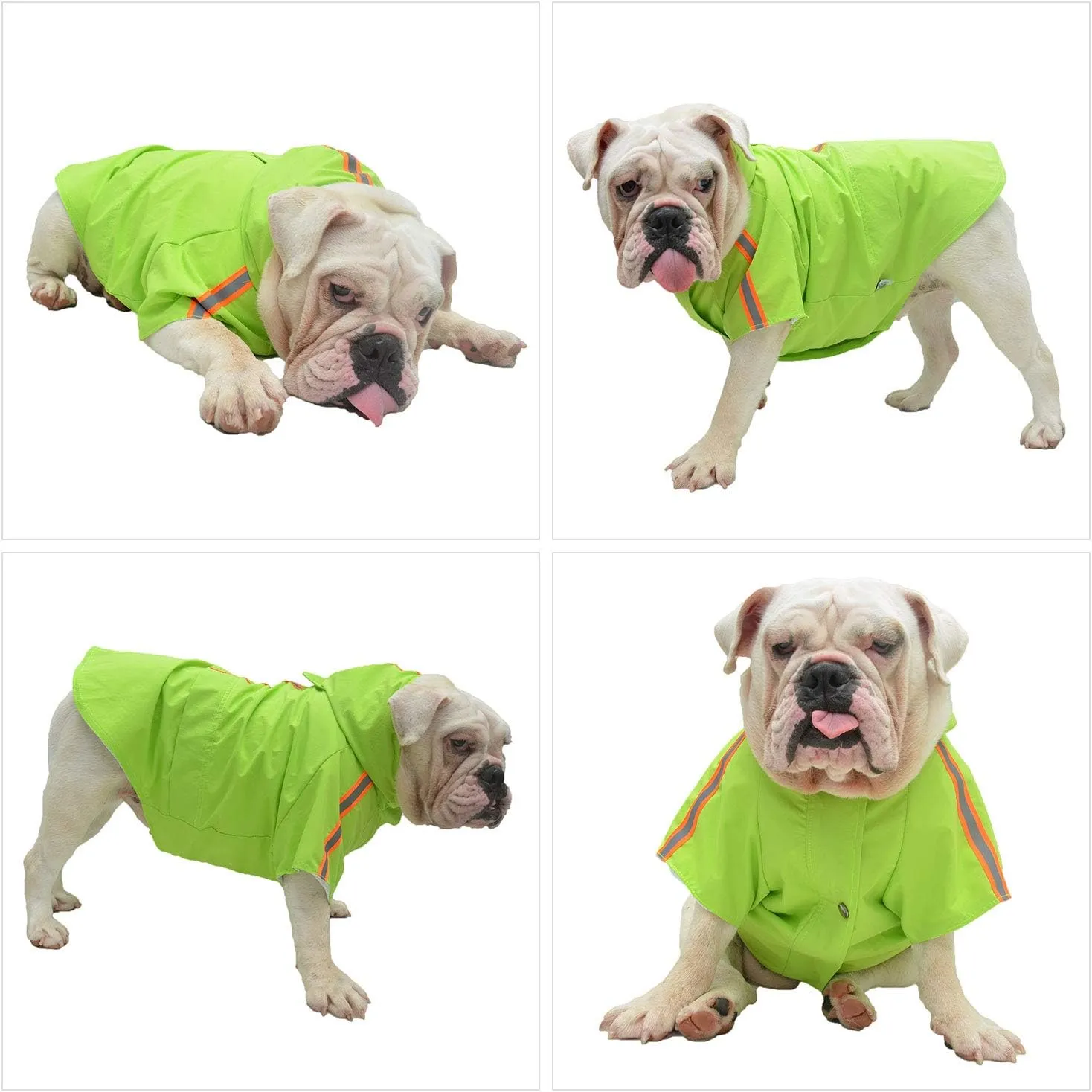Fashion Hooded Pet Dog Raincoat, Lightweight Dog Rain Jacket Zipper Closure Rain Poncho with Reflective Strip for Pug French Bulldog Green B-S