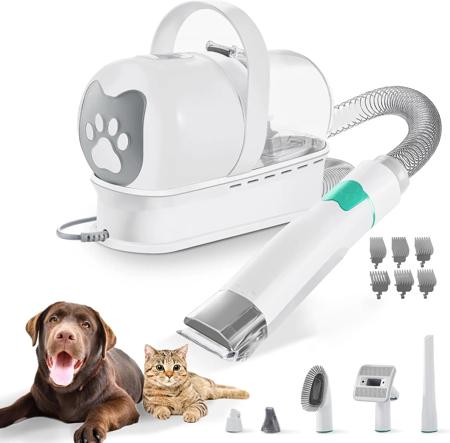 FERPOSH 6-in-1 Pet Grooming Vacuum Kit, 13000Pa Dog Hair Vacuum with Low Noise, Dog Nail Trimmers & Clippers, Shedding Brush for Dogs and Cats, Paw Cleaner Tool, Large Dust Container for Home Cleaning