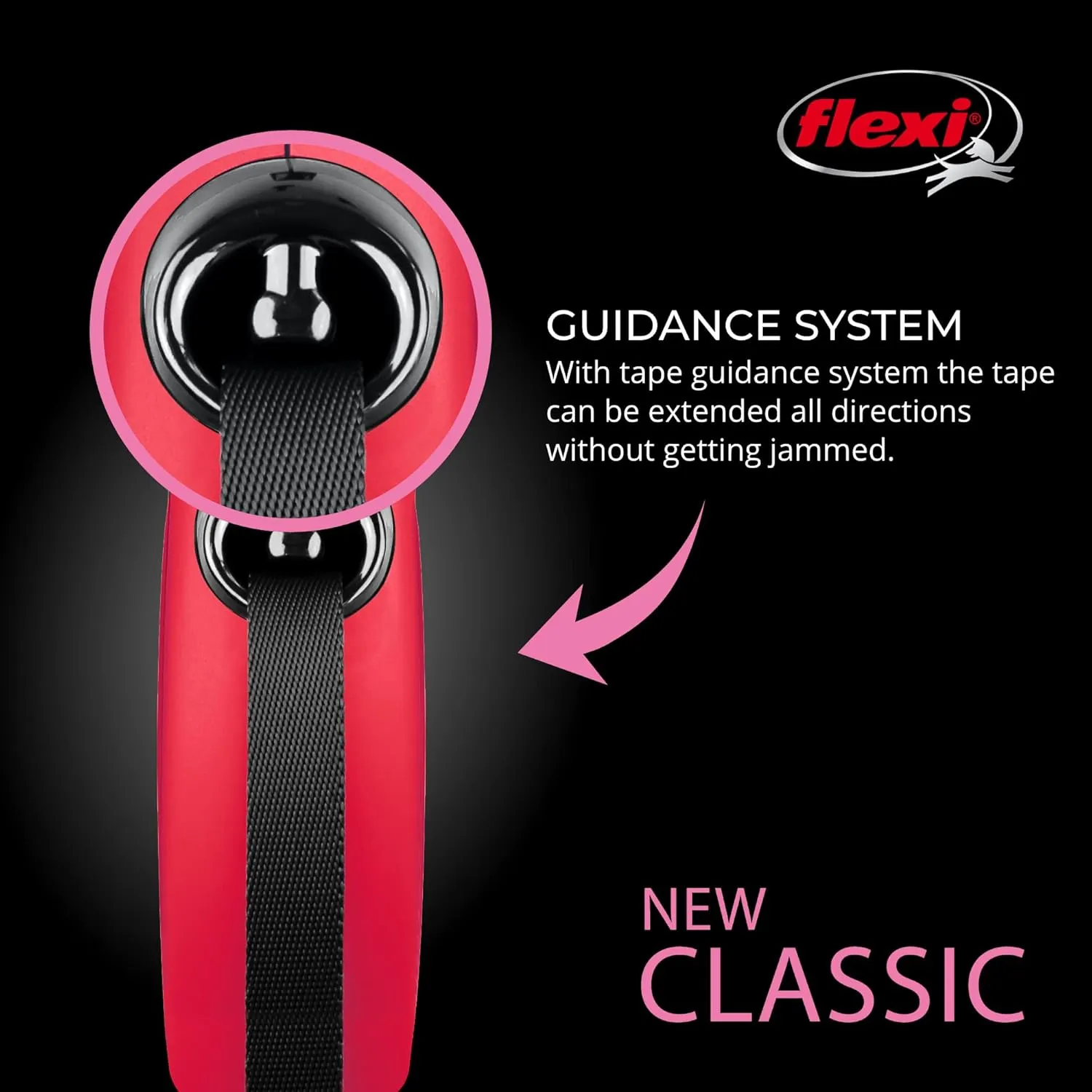 FLEXI New Classic Tape Retractable Dog Leash for Large Dogs Upto 110 lbs.  16 ft., Red | Tangle Free Pet Walking Leash with One-Handed Brake, Pause, Lock|German Quality Product