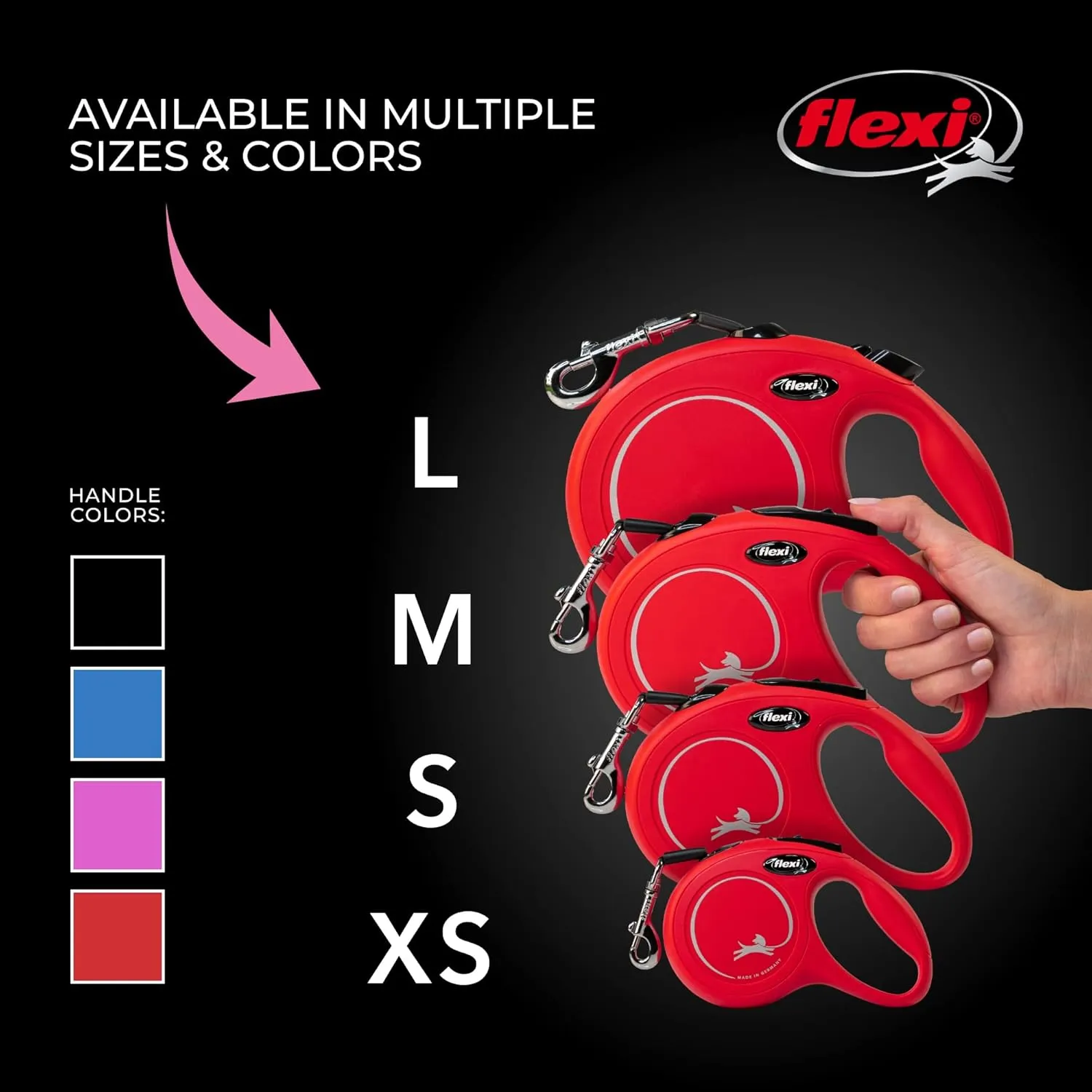 FLEXI New Classic Tape Retractable Dog Leash for Large Dogs Upto 110 lbs.  16 ft., Red | Tangle Free Pet Walking Leash with One-Handed Brake, Pause, Lock|German Quality Product