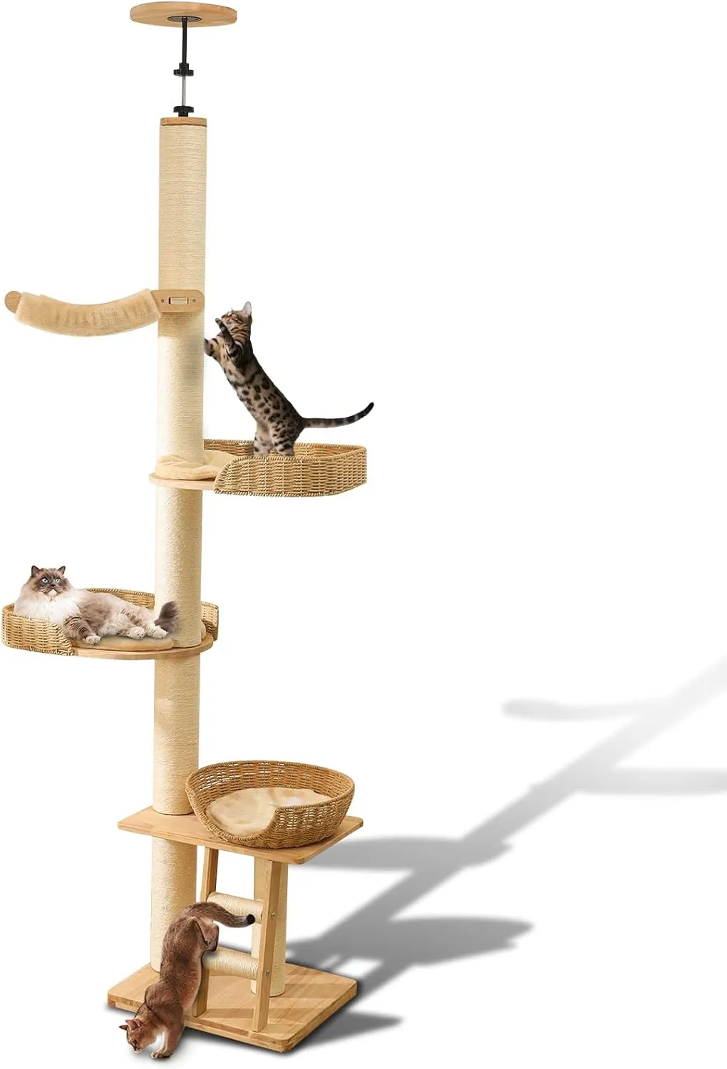 Floor to Ceiling Cat Tree with Scratching Posts, Corner Tall Cat Tower with Woven Condos & Ladder, Large Sturdy Cat Tower for Indoor Cats