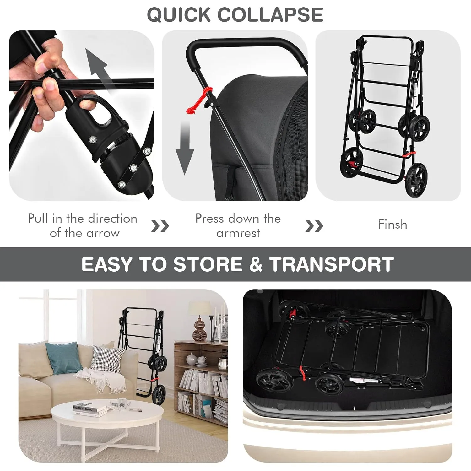 Giantex Double Pet Stroller with 2 Detachable Carrier Bags, Safety Belt, 4 Lockable Wheels, Folding Cat & Dog Stroller for Small Medium Pets, Cats Dogs Puppy Travel Strolling Cart (Black)